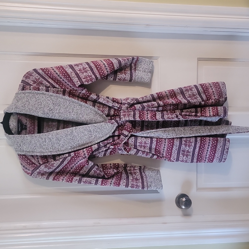 Nautica Fair Isle Print Soft Robe Shawl Collar